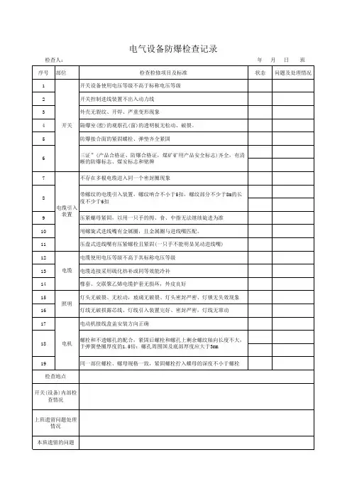 电气设备防爆检查记录