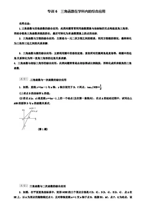 人教版九年级数学下册专题讲解：专训6 三角函数在学科内的综合应用