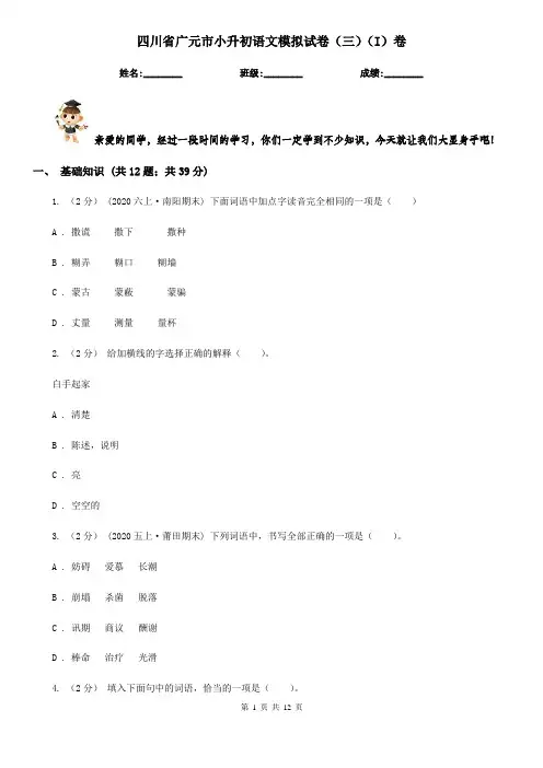四川省广元市小升初语文模拟试卷(三)(I)卷