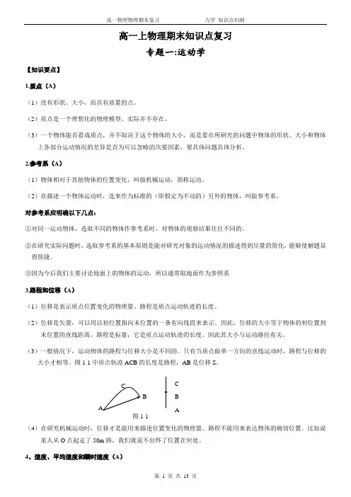 高一物理力学-知识点归纳