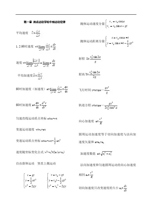 关于大学物理公式总结归纳