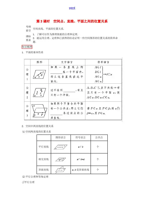 高考数学一轮复习 第七章 第3课时 空间点、直线、平面之间的位置关系课时作业 理 新人教版-新人教版