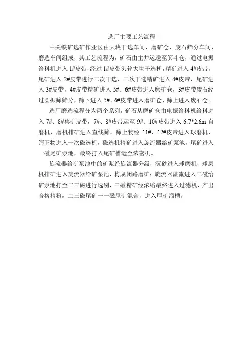 选厂主要工艺流程