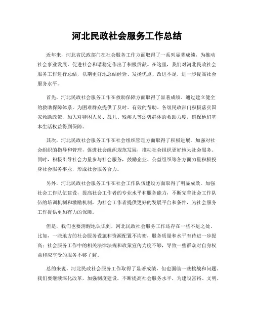 河北民政社会服务工作总结