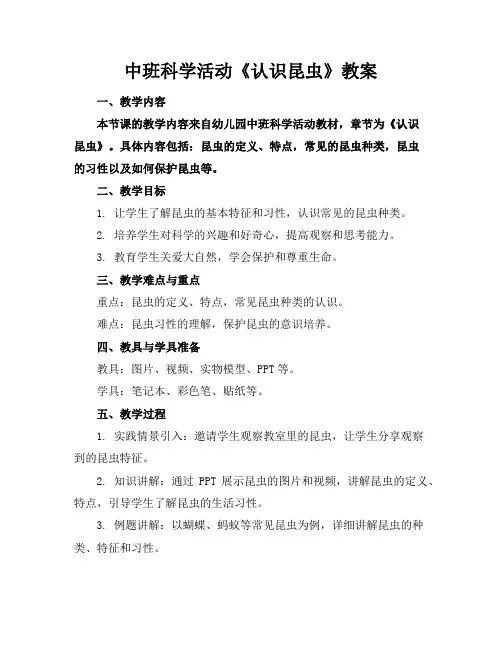 中班科学活动《认识昆虫》教案