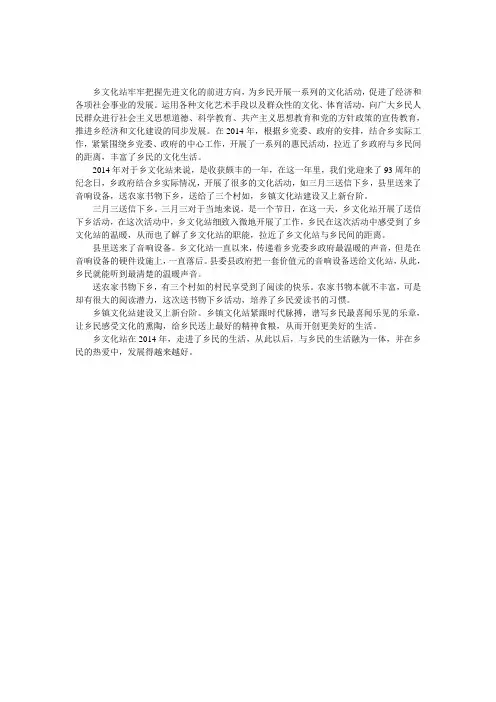 2016年乡文化站工作总结 