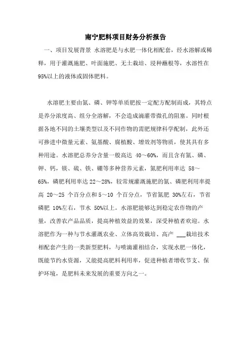 2021年南宁肥料项目财务分析报告