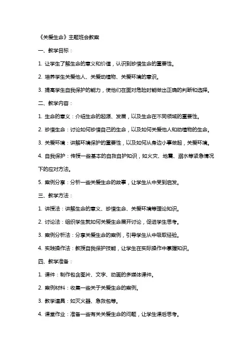 《关爱生命》主题班会教案