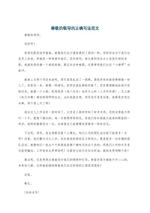 尊敬的领导的正确写法范文