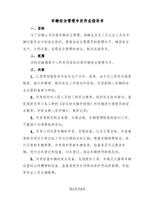 车辆安全管理专员作业指导书(2篇)