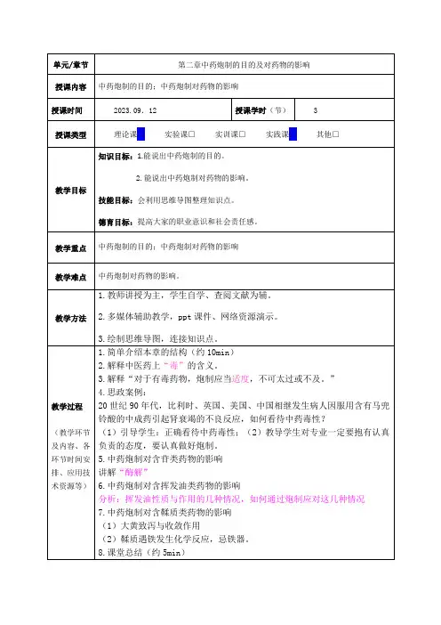 中药炮制技术教案第二章中药炮制的目的及对药物的影响