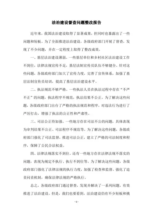 法治建设督查问题整改报告