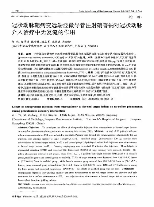 冠状动脉靶病变远端经微导管注射硝普钠对冠状动脉介入治疗中无复流的作用