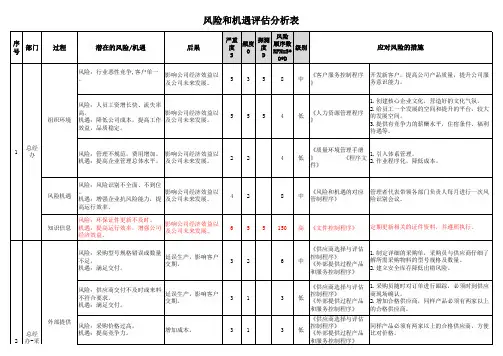 ISO9001各部门风险和机遇评估分析表范例