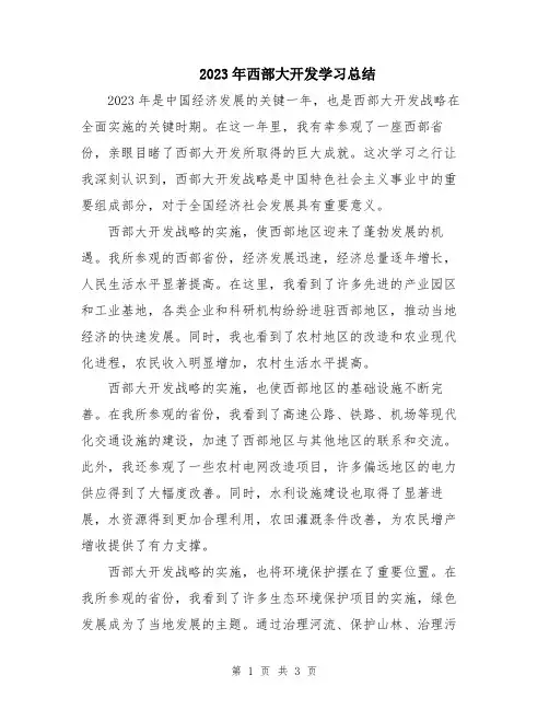 2023年西部大开发学习总结