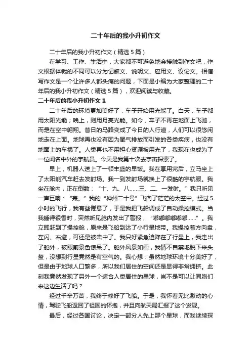 二十年后的我小升初作文（精选5篇）