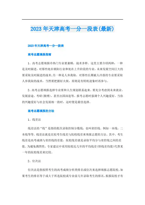2023年天津高考一分一段表(最新)