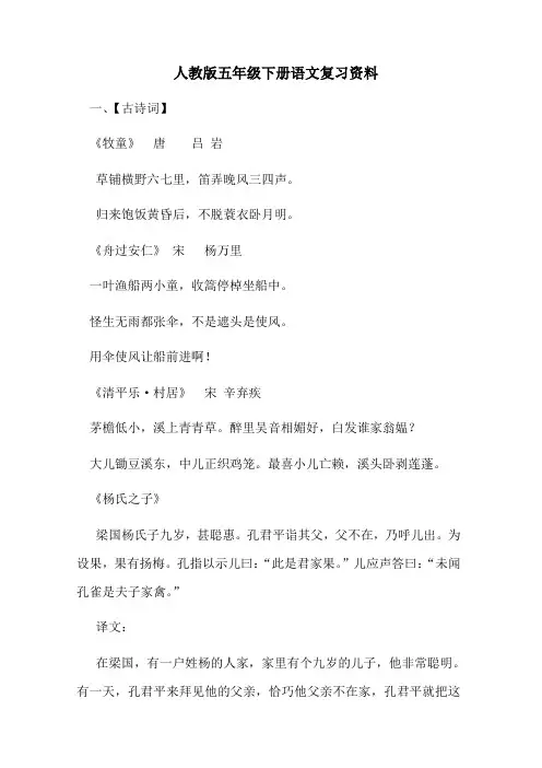 五年级下册语文 人教版五年级下册语文复习资料  精品