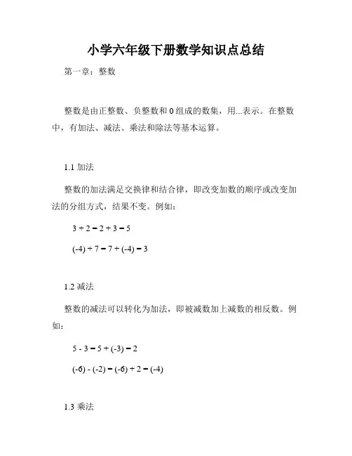 小学六年级下册数学知识点总结