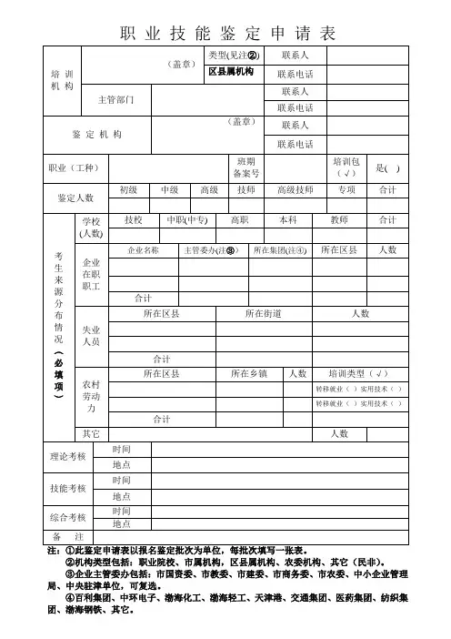 职业技能鉴定申请表(定)