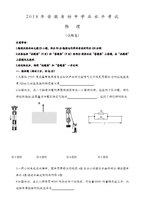 安徽省2018年中考物理试题(含答案)