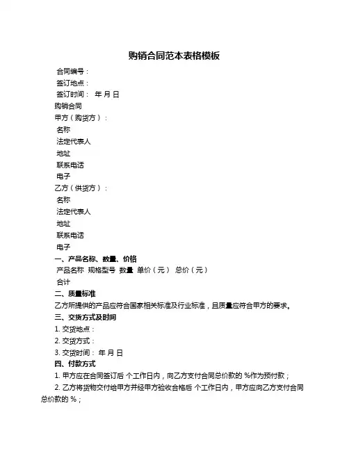 购销合同范本表格模板