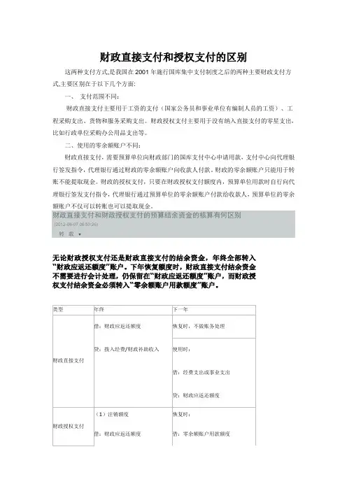 财政直接支付和授权支付的区别