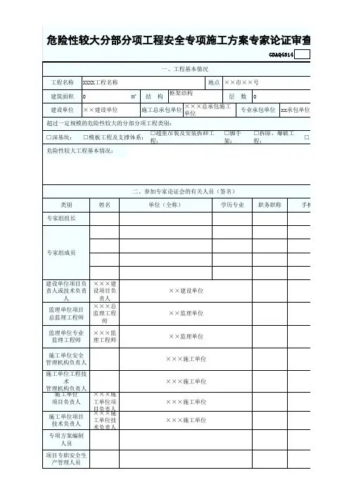 危险性较大分部分项工程安全专项施工方案专家论证审查表