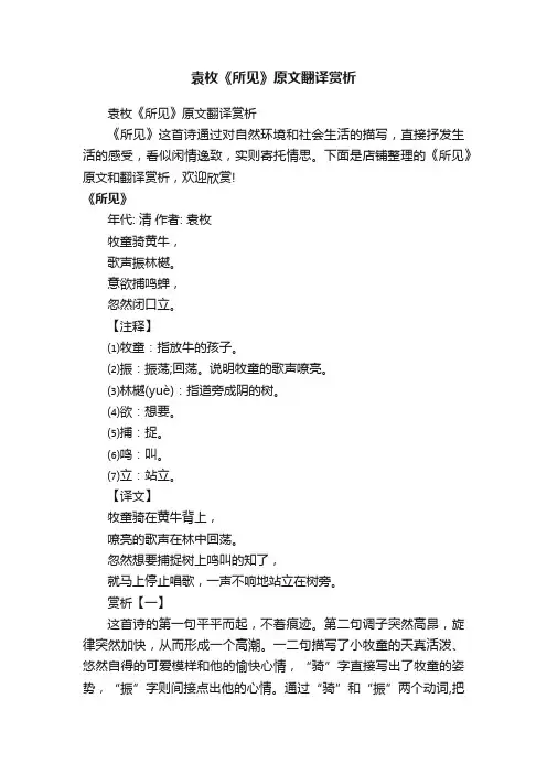 袁枚《所见》原文翻译赏析