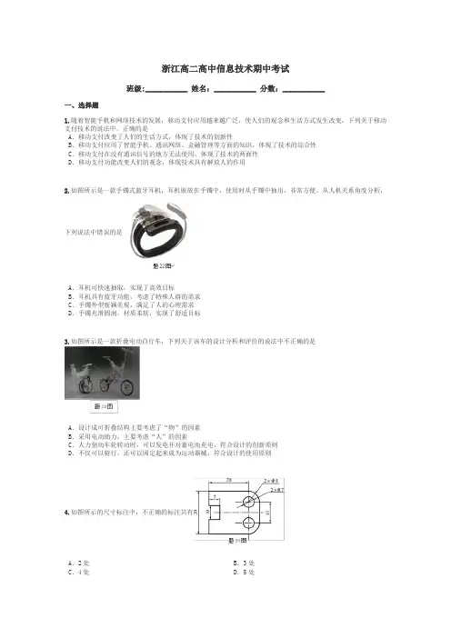 浙江高二高中信息技术期中考试带答案解析
