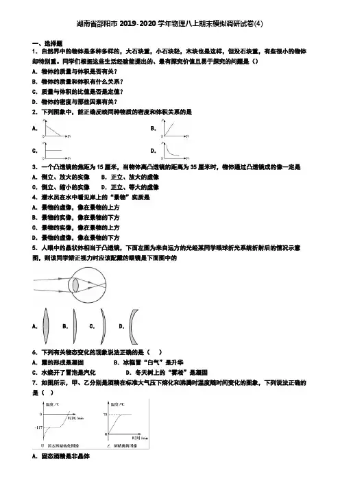 湖南省邵阳市2019-2020学年物理八上期末模拟调研试卷(4)