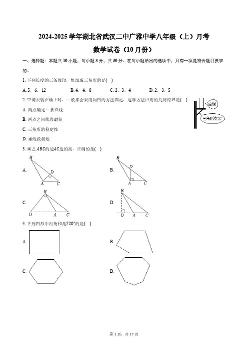 2024-2025学年湖北省武汉二中广雅中学八年级(上)月考数学试卷(10月份)(含答案)