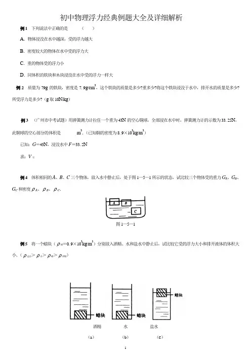 人教版八年级物理下册第十章浮力经典例题大全及详细解析