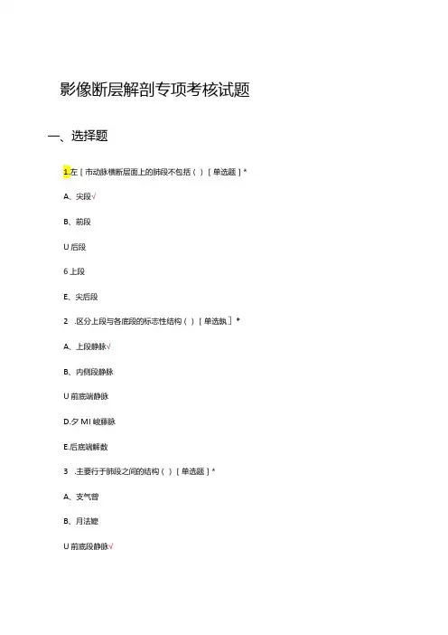 影像断层解剖专项考核试题及答案