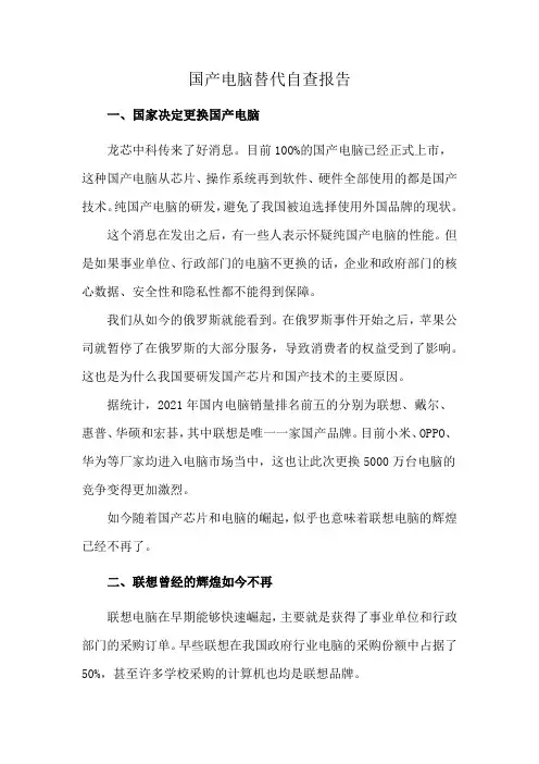国产电脑替代自查报告