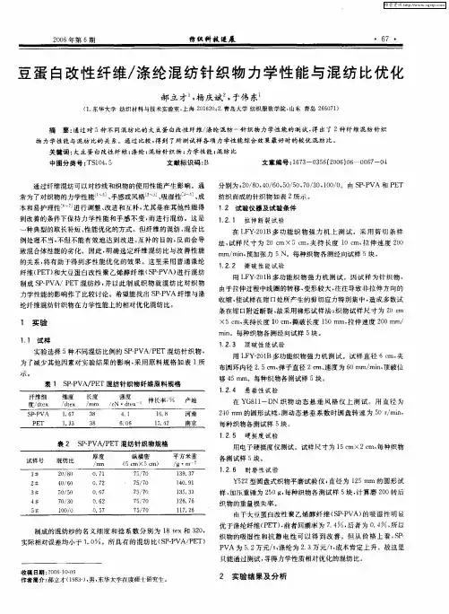 豆蛋白改性纤维／涤纶混纺针织物力学性能与混纺比优化