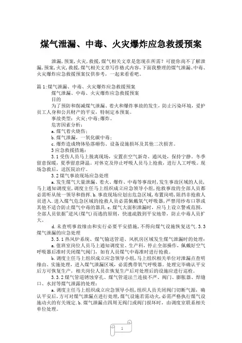 2023年煤气泄漏、中毒、火灾爆炸应急救援预案