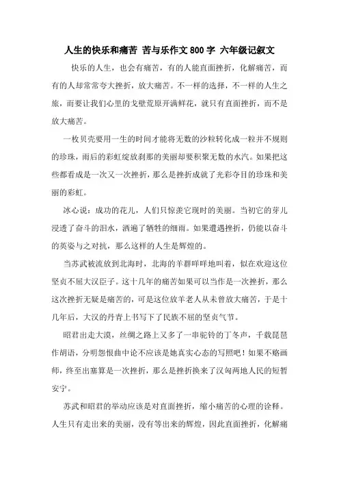 人生的快乐和痛苦 苦与乐作文800字 六年级记叙文