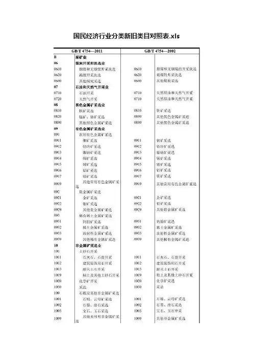 国民经济行业分类新旧类目对照表.xls