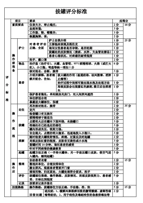 拔罐评分标准