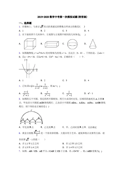 2019-2020数学中考第一次模拟试题(附答案)