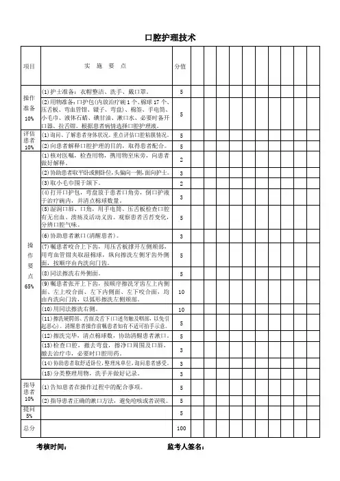 口腔护理技术考核标准