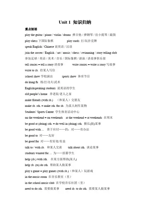 Unit1单元知识点归纳总结人教版七年级英语下册