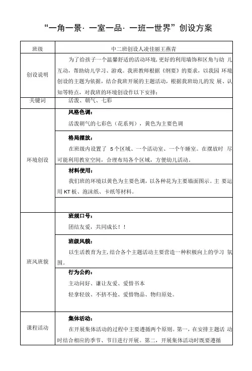 幼儿园：“一室一品”创设方案