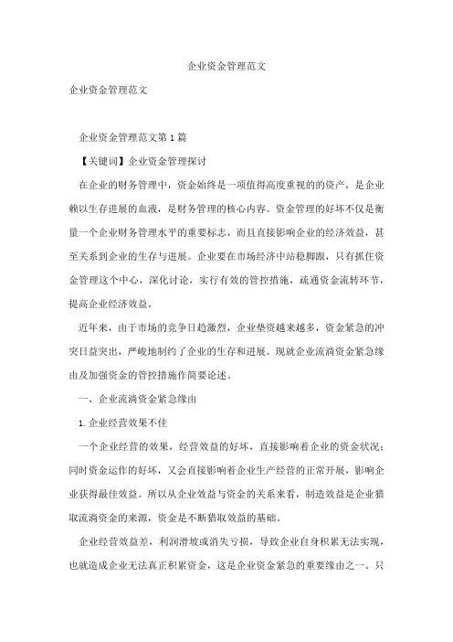 企业资金管理范文