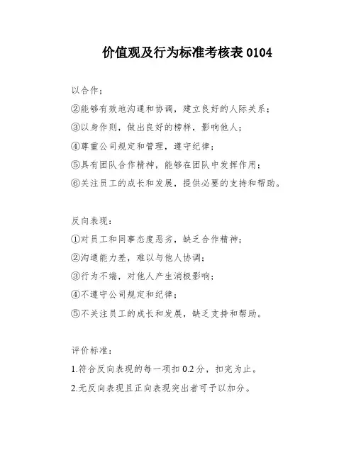 价值观及行为标准考核表0104