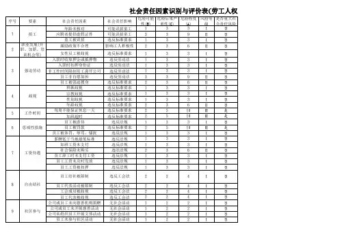 社会责任因素识别与评价表-劳工人权