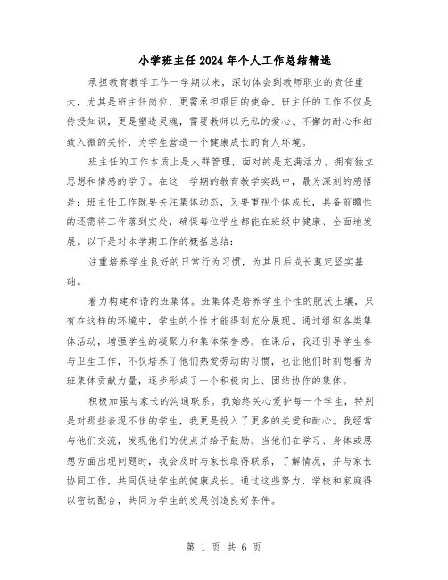 小学班主任2024年个人工作总结精选（3篇）