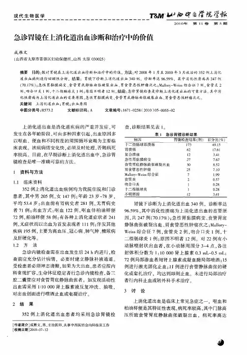 急诊胃镜在上消化道出血诊断和治疗中的价值