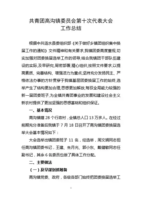 高沟镇团委换届工作总结